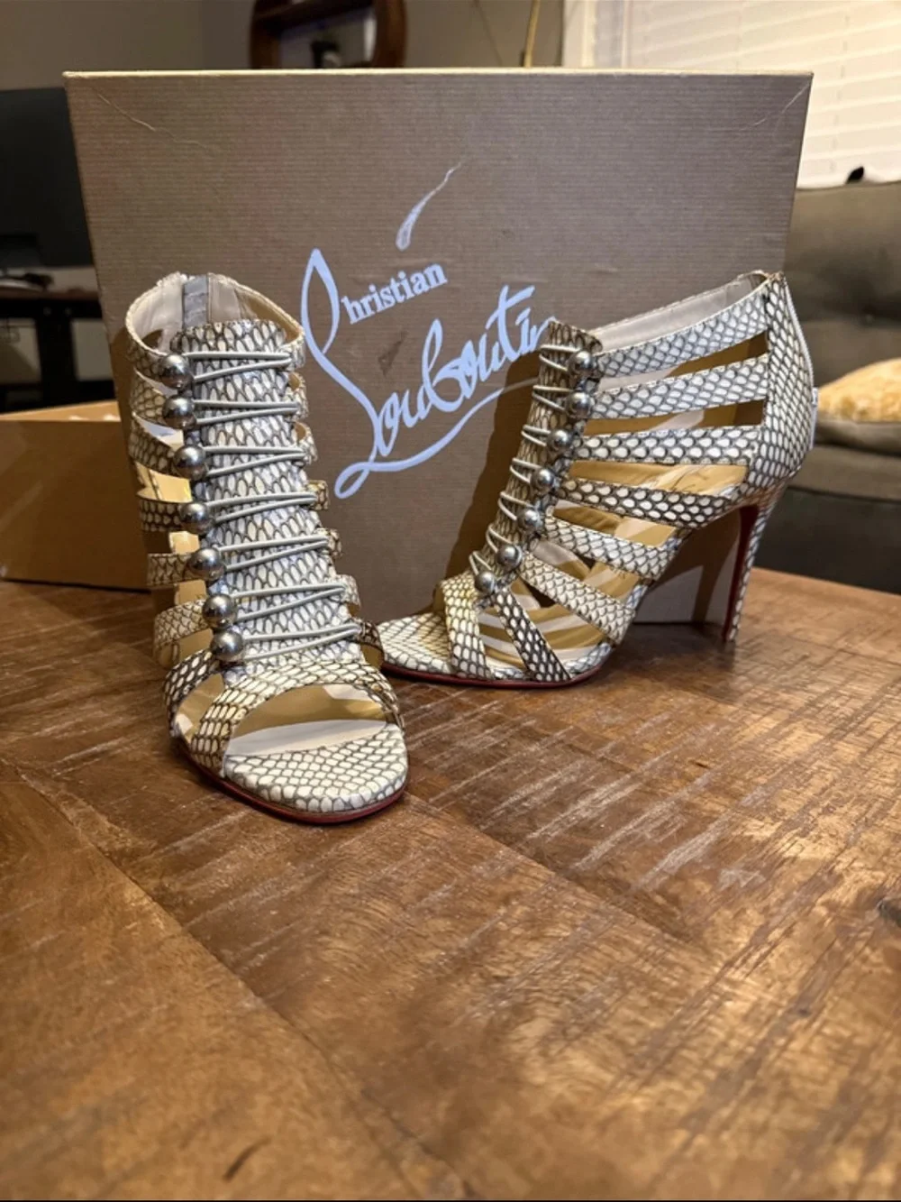 Christian Louboutin Denis 100 Cobra Strappy Cage Heels